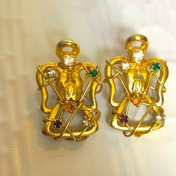 Vintage Jewelry - Angel earrings gold over sterling 6 precious gems